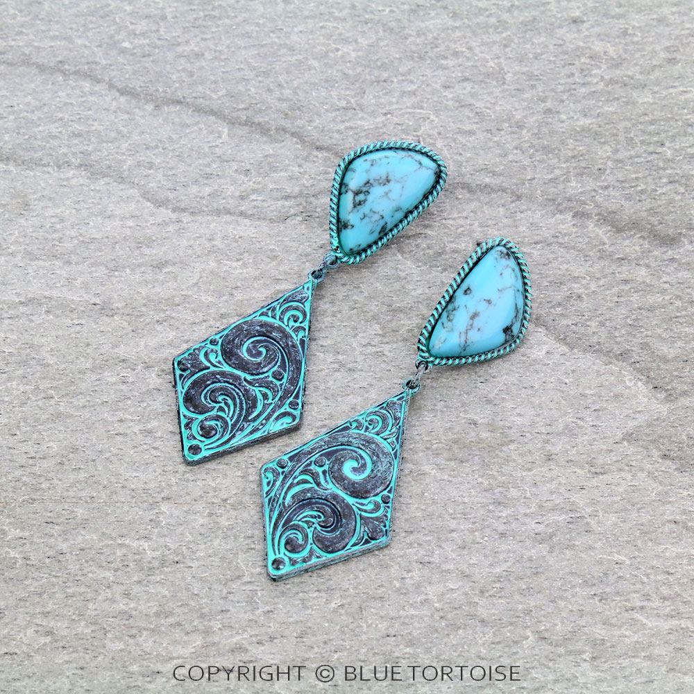 2.25" Floral Pattern Casting with Stone Stud Earrings