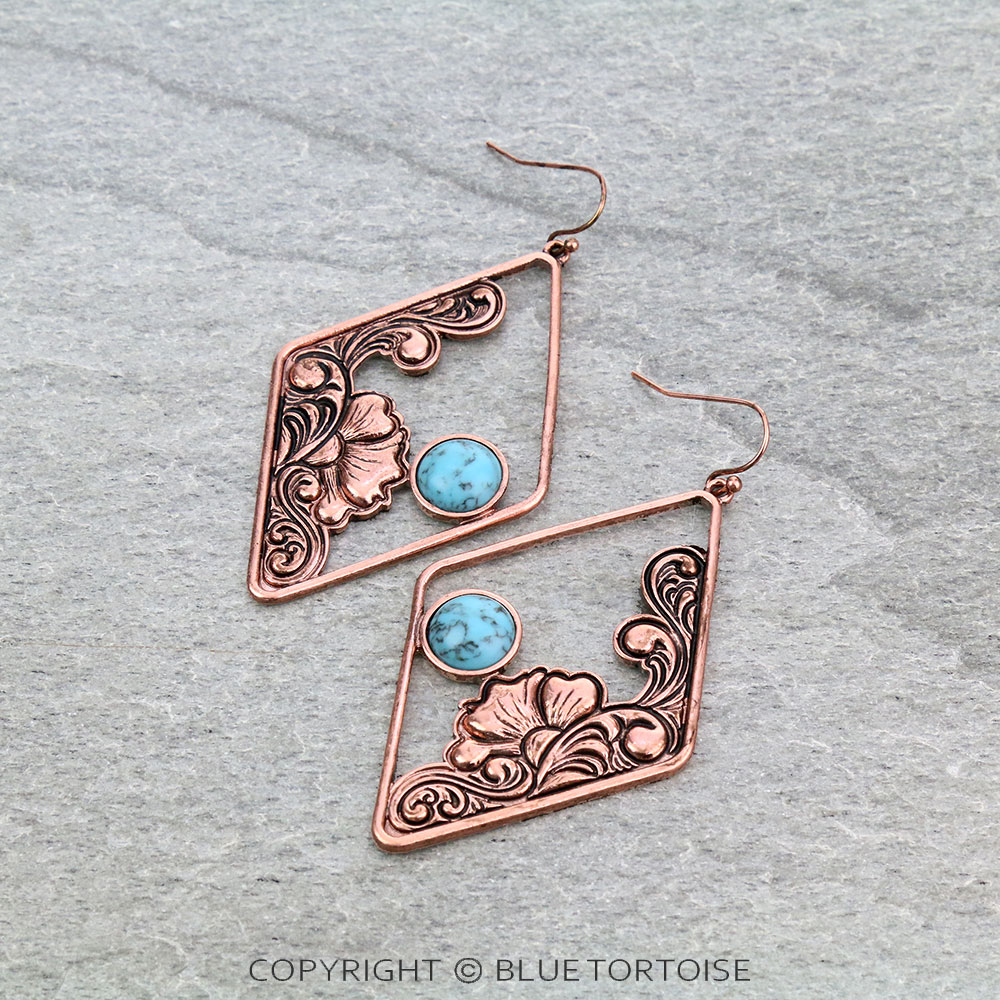 2.5" Floral Pattern Casting with Stone Dangle Earrings