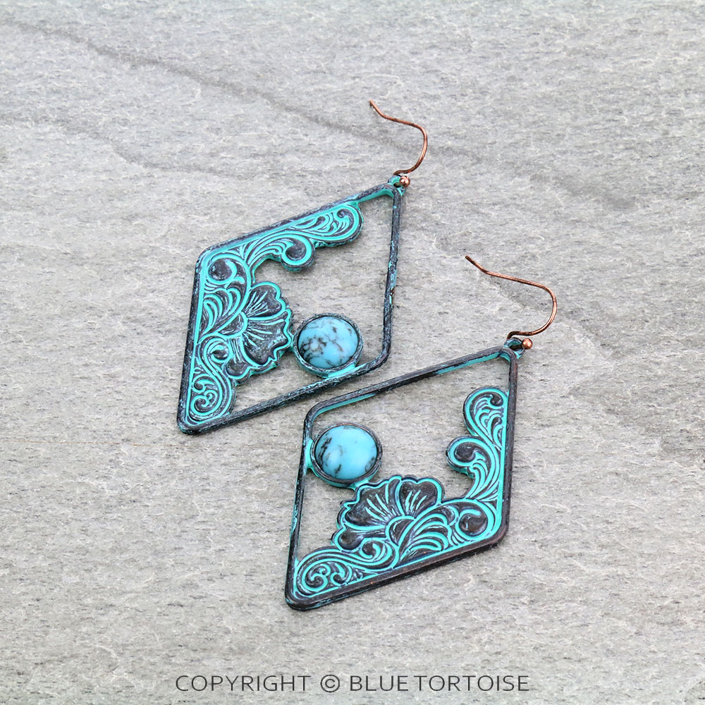 2.5" Floral Pattern Casting with Stone Dangle Earrings