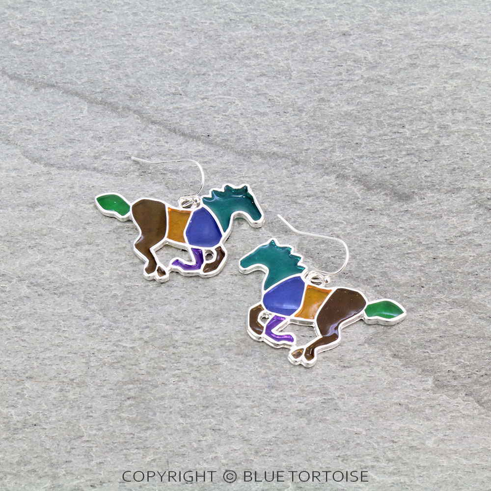 Western Horse Stained Glass Dangle Earrings