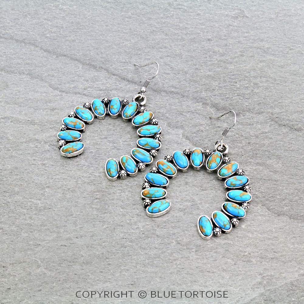 Western Squash Blossom Handmade Stone Dangle Earrings