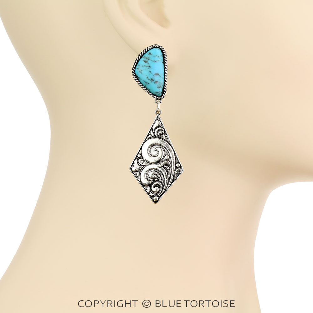 2.25" Floral Pattern Casting with Stone Stud Earrings - Image 2