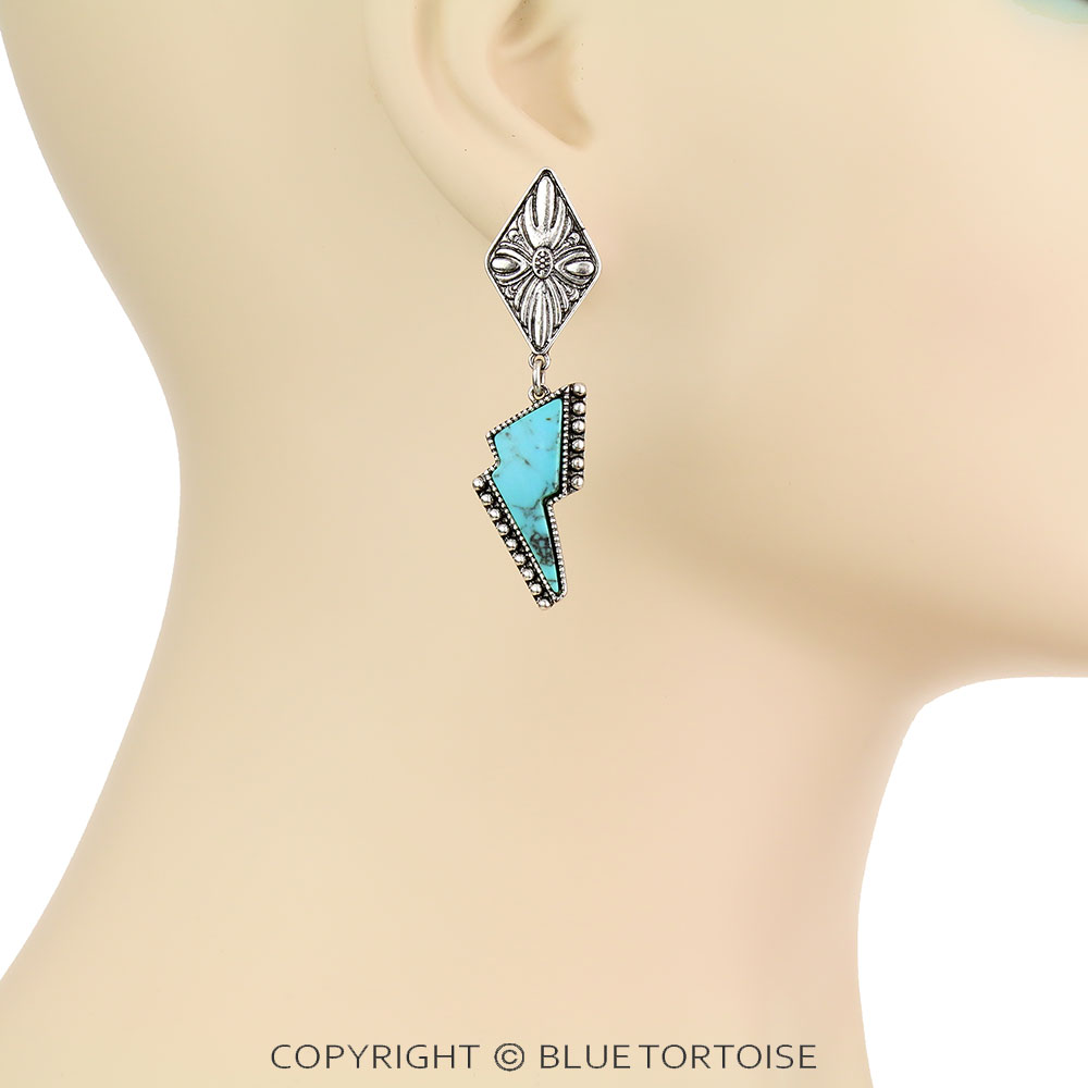 2.6" Concho Casting with Thunder Stone Stud Earrings - Image 2