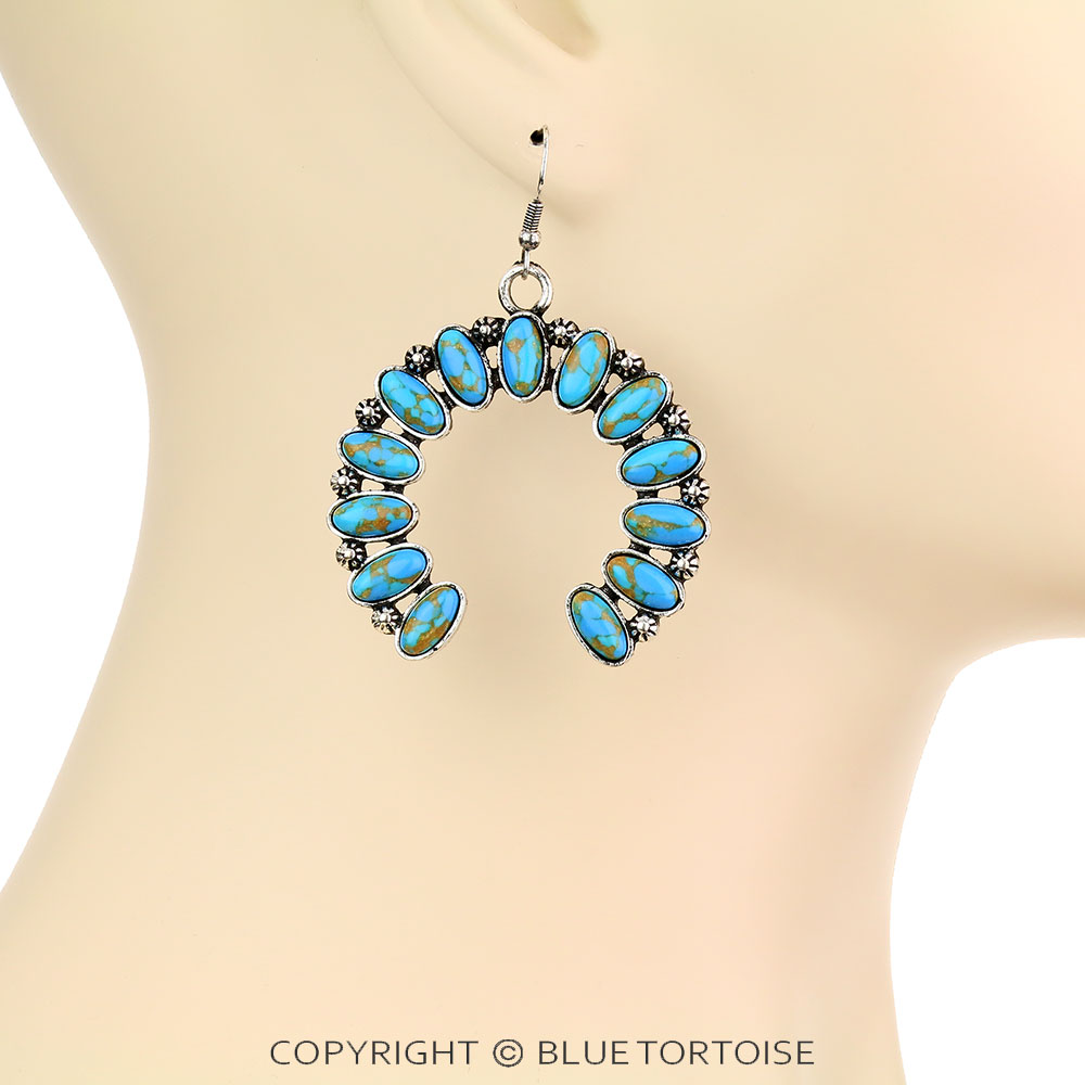 Western Squash Blossom Handmade Stone Dangle Earrings - Image 2