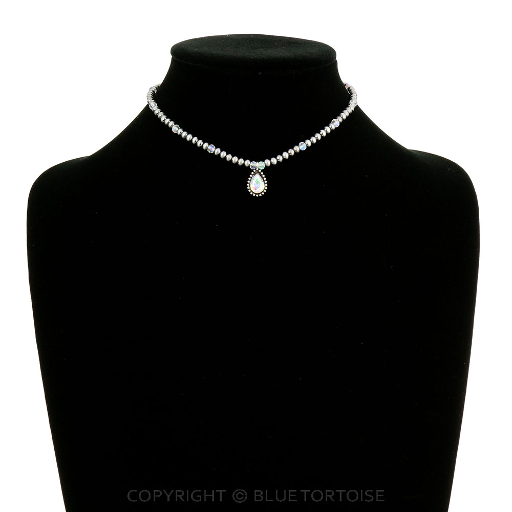 Navajo Style Bead with Glass Stone Choker Necklace - Image 2
