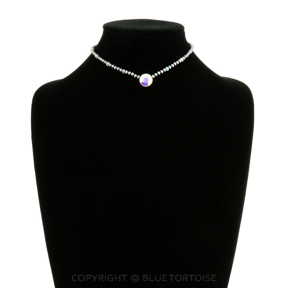 Navajo Style Bead with Glass Stone Choker Necklace - Image 2