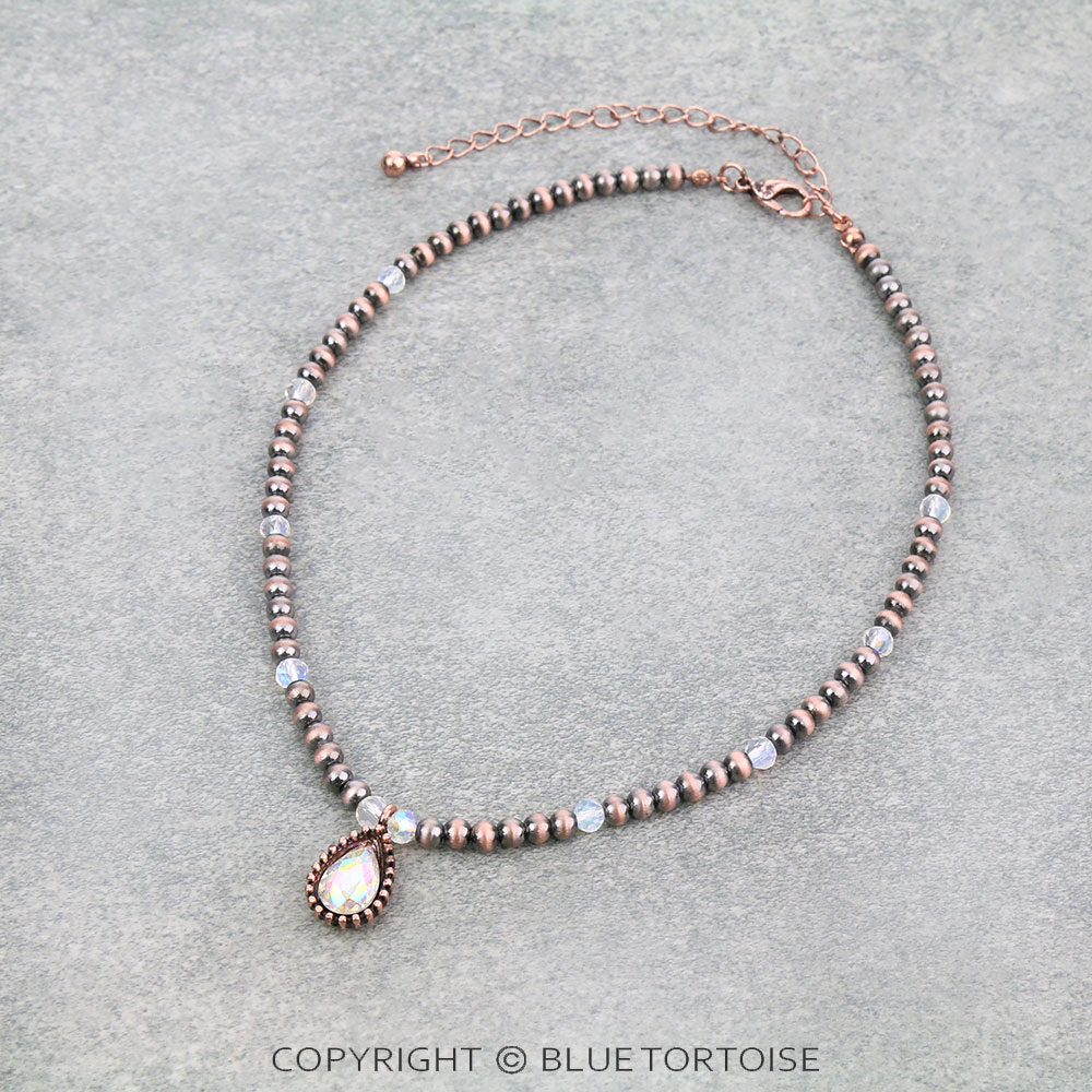 Navajo Style Bead with Glass Stone Choker Necklace