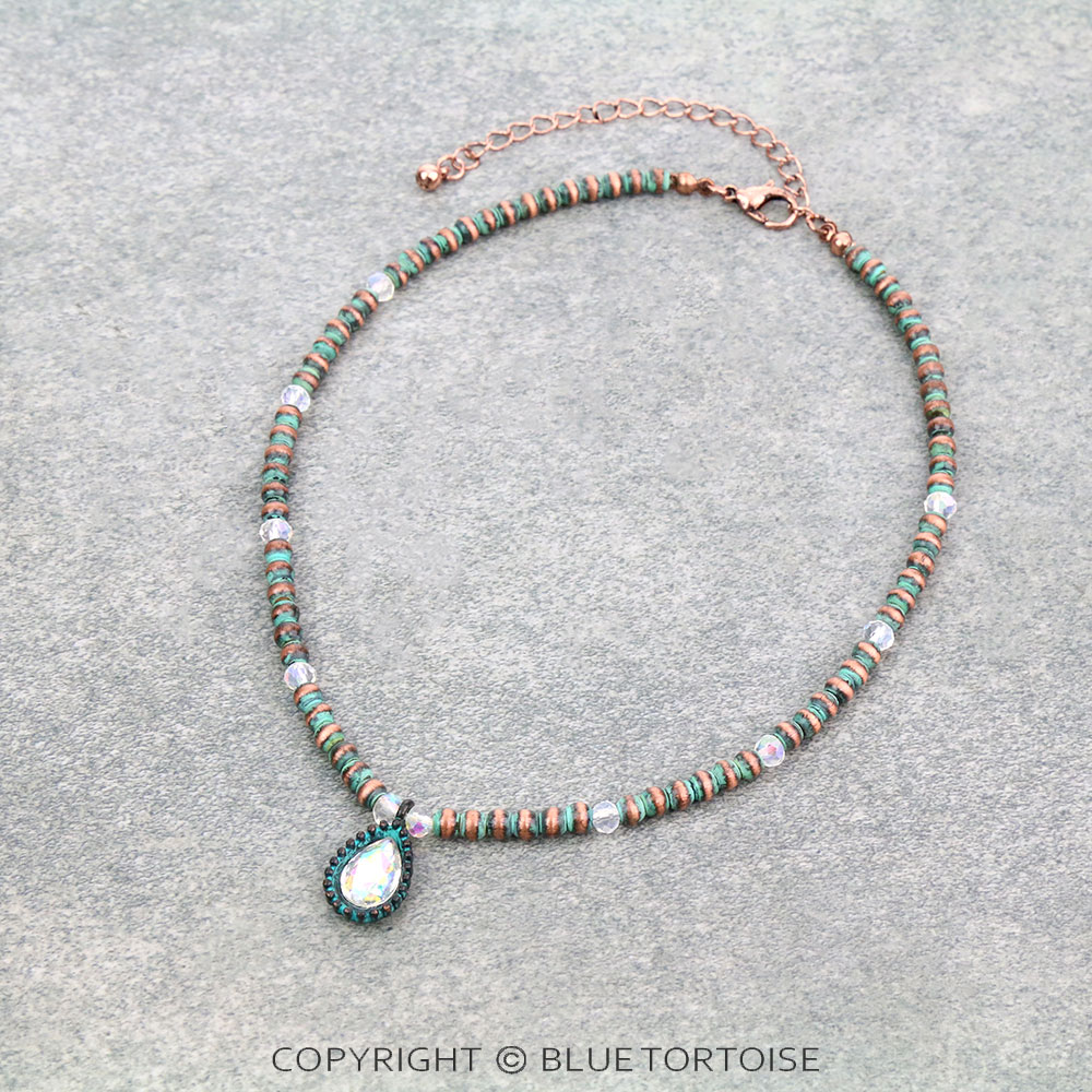 Navajo Style Bead with Glass Stone Choker Necklace
