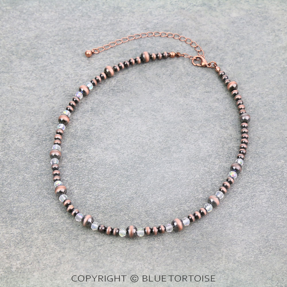 Navajo Style Bead with Glass Bead Choker Necklace
