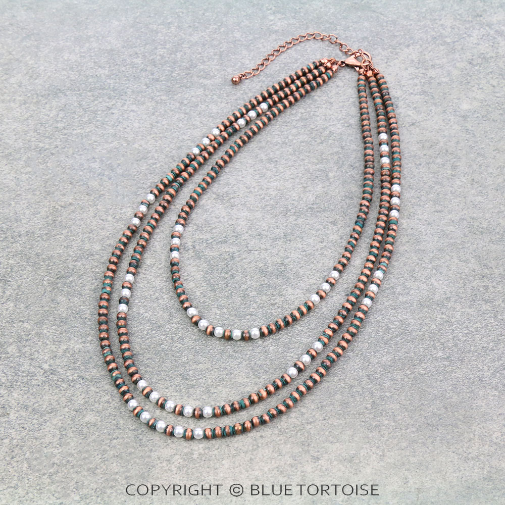 3Row Navajo Style Bead & Pearl Necklace