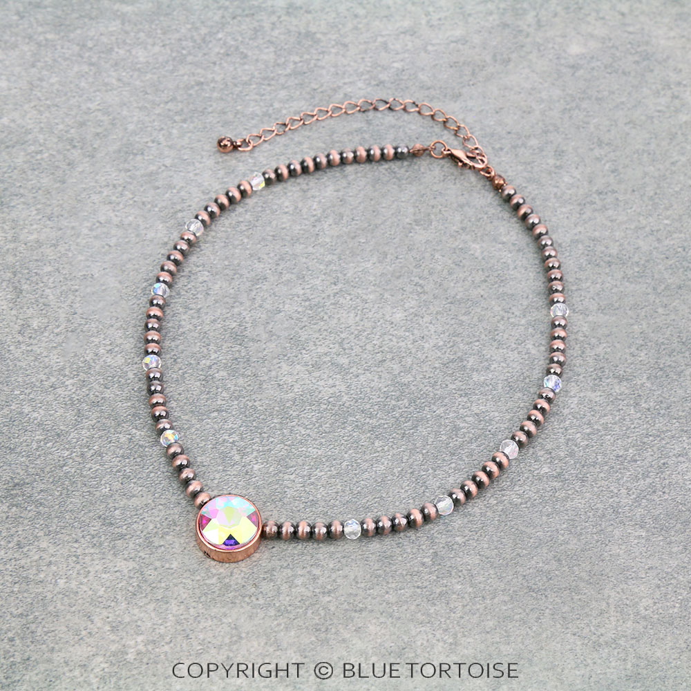 Navajo Style Bead with Glass Stone Choker Necklace