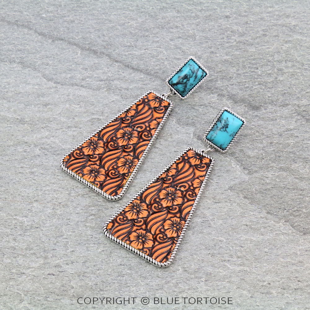 Floral Leather with Stone Stud Earrings