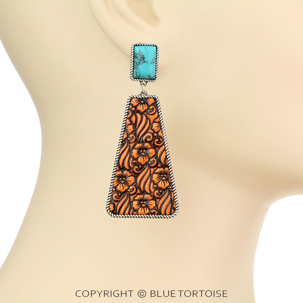 Floral Leather with Stone Stud Earrings - Image 2