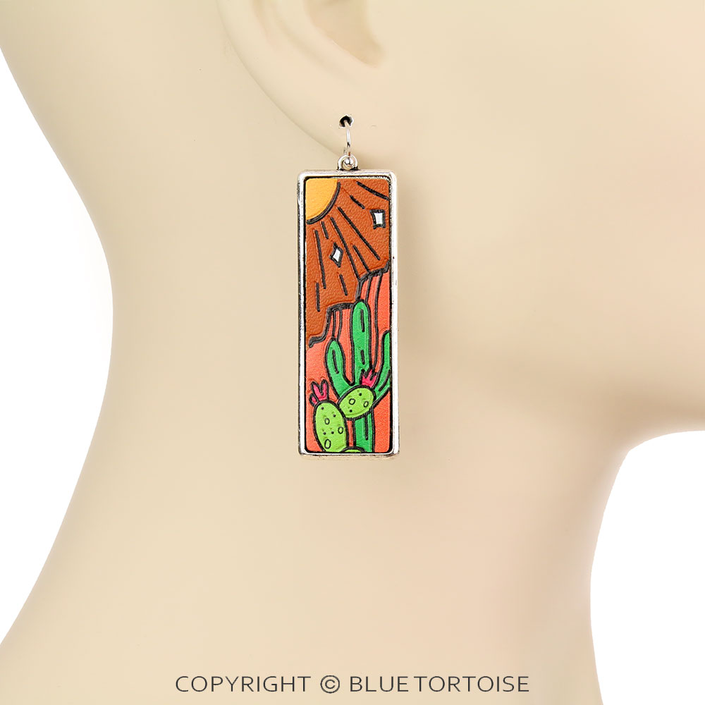 Cactus Leather Dangle Earrings - Image 2