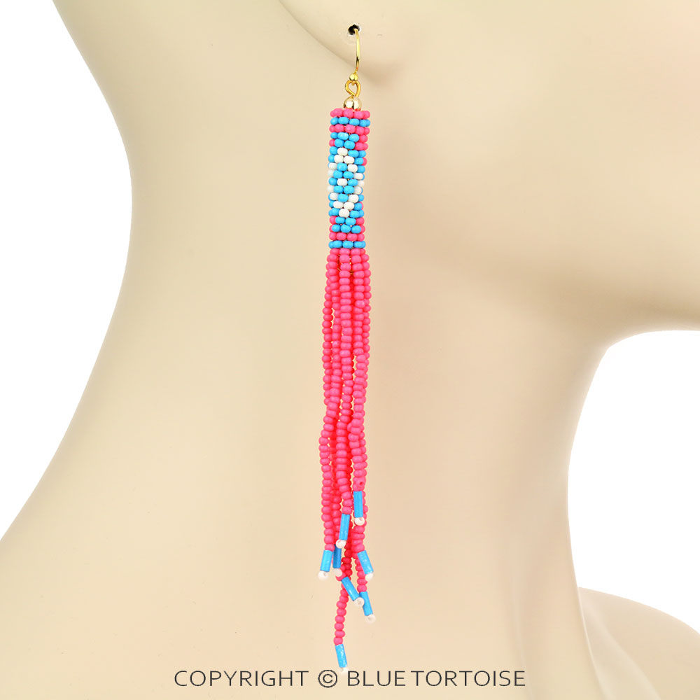 4.5" Western Seed Bead Fringe Dangle Earrings - Image 2