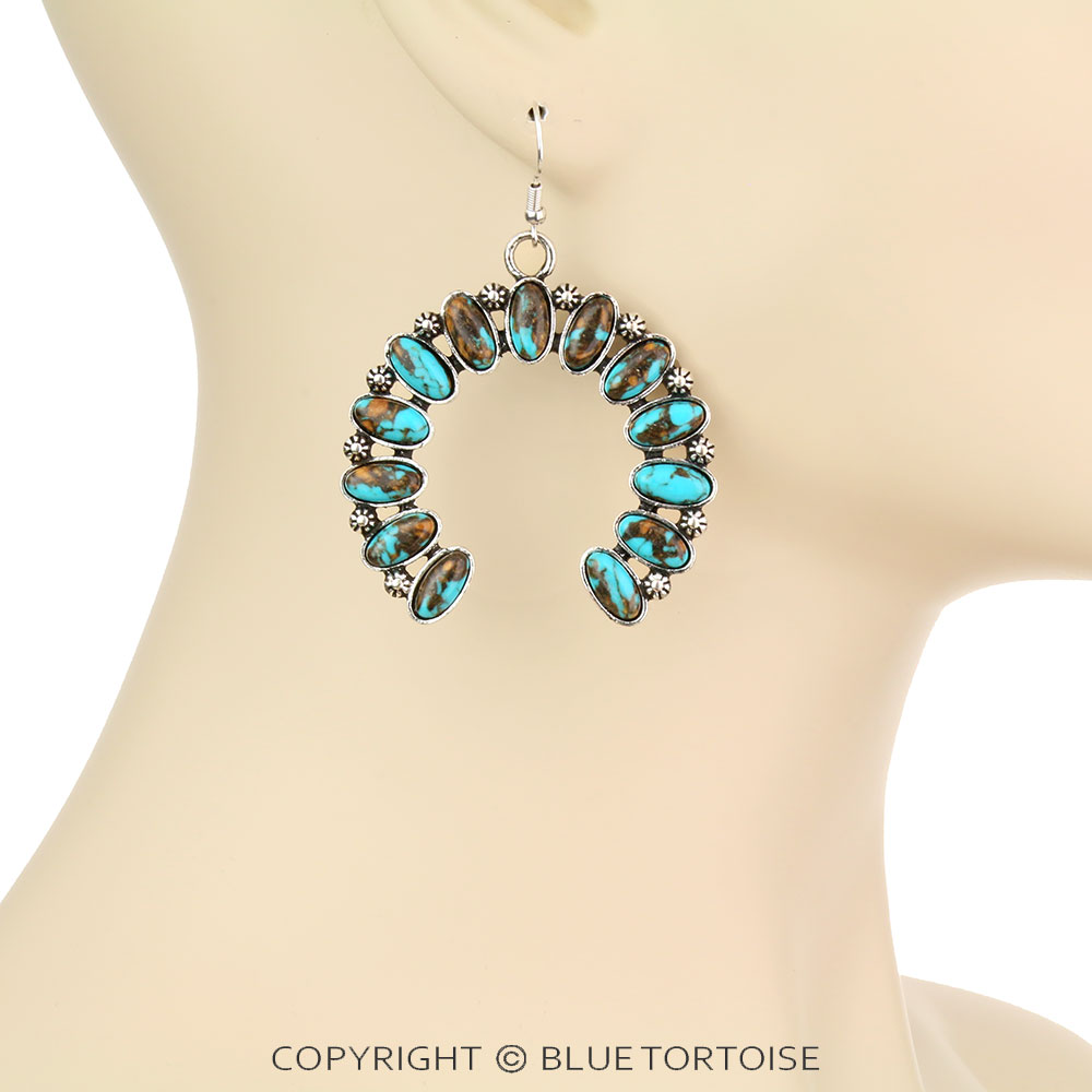 Western Squash Blossom Handmade Stone Dangle Earrings - Image 2