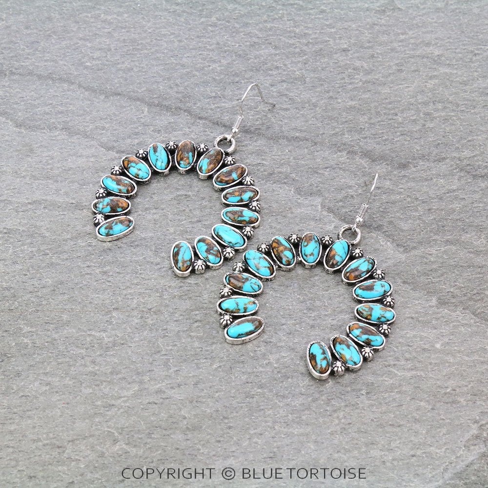 Western Squash Blossom Handmade Stone Dangle Earrings