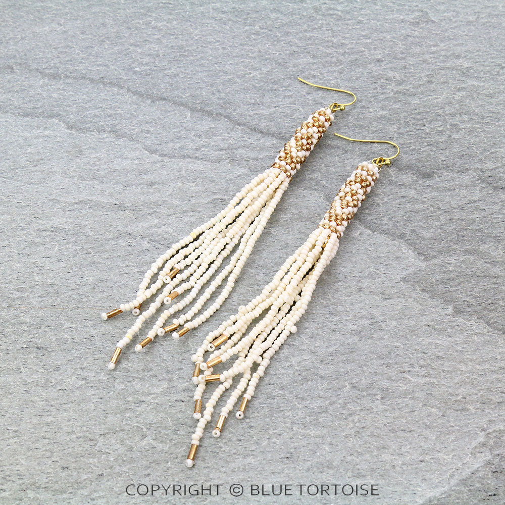 4.5" Western Seed Bead Fringe Dangle Earrings