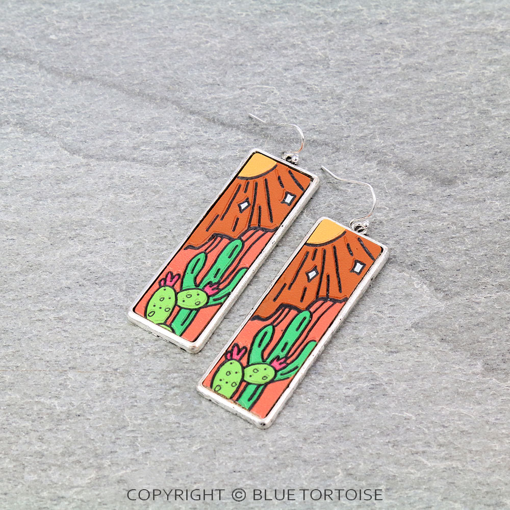 Cactus Leather Dangle Earrings