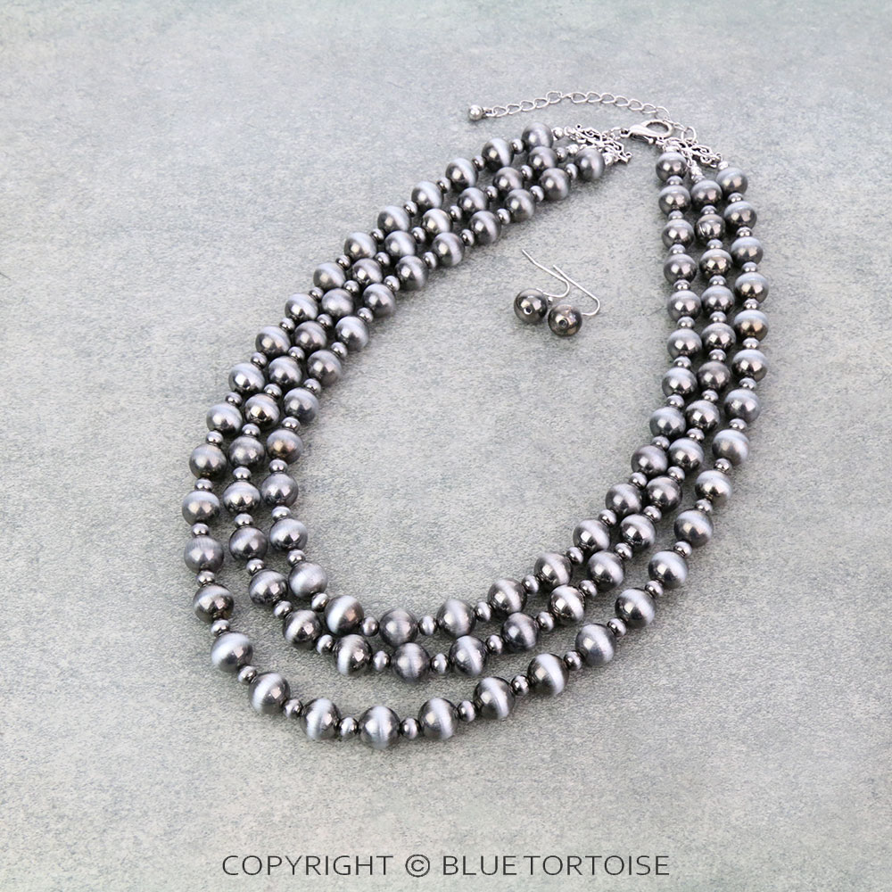 Navajo Style Pearl Layered Necklace Set