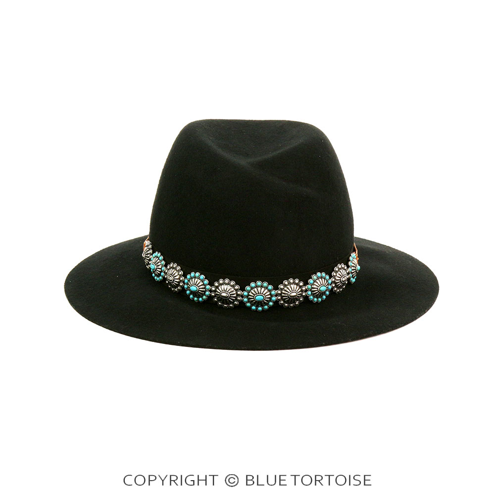 Western Concho Stone Leather Hat Band with Buckle - Image 2