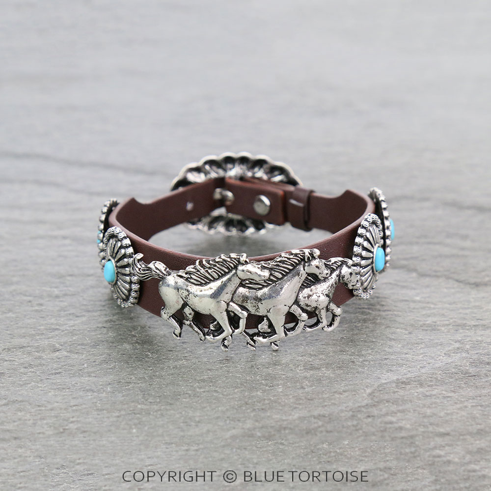 Western Horse with Concho Leather Buckle Bracelet