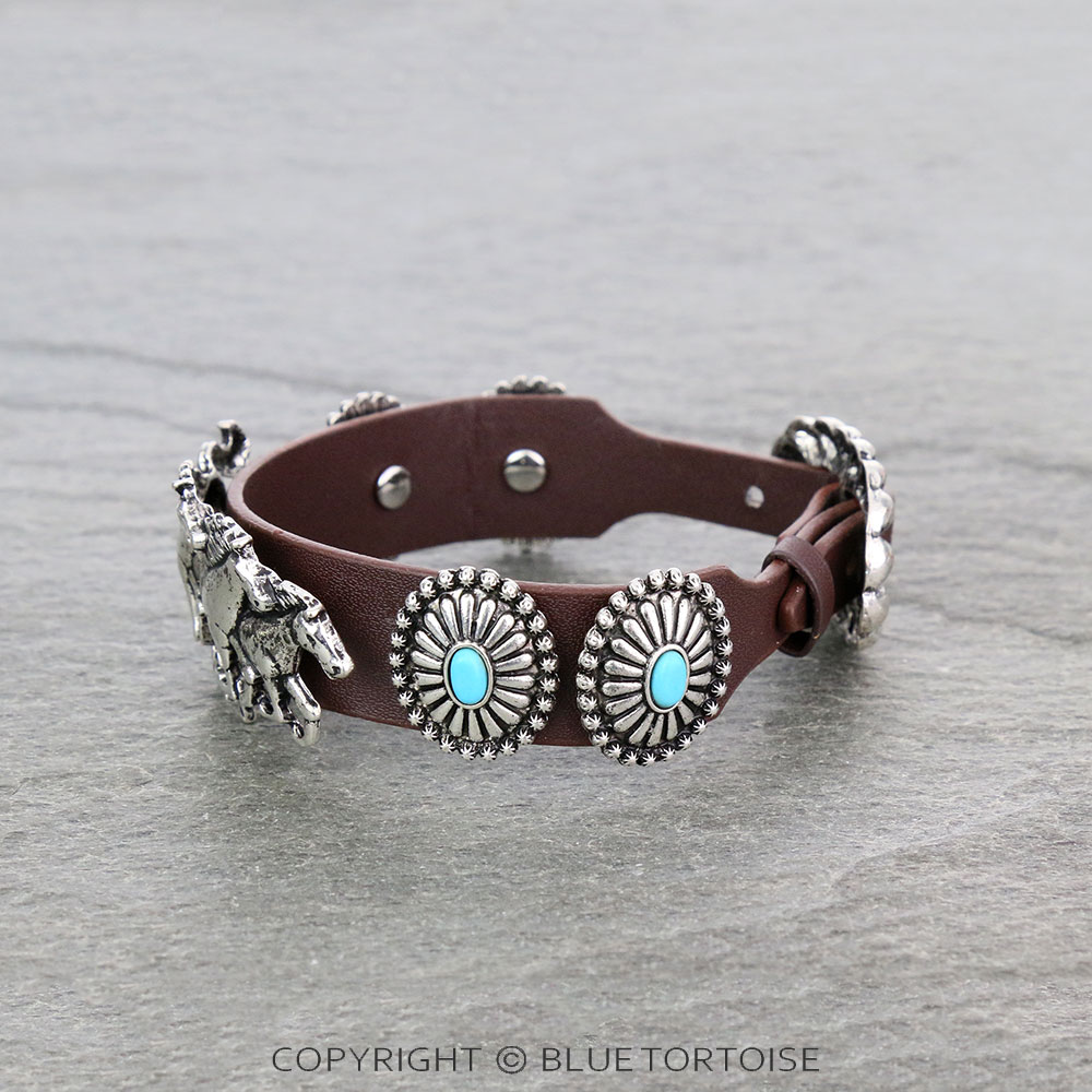 Western Horse with Concho Leather Buckle Bracelet - Image 2
