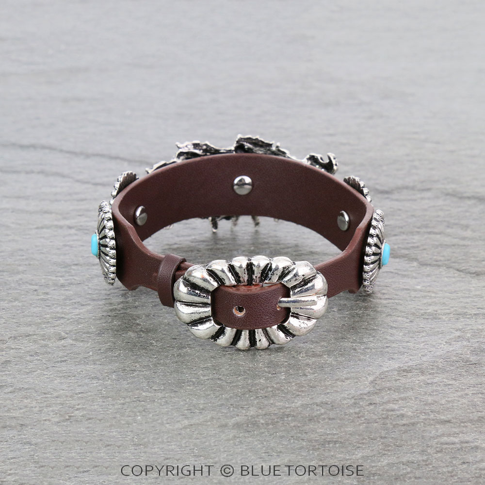 Western Horse with Concho Leather Buckle Bracelet - Image 3