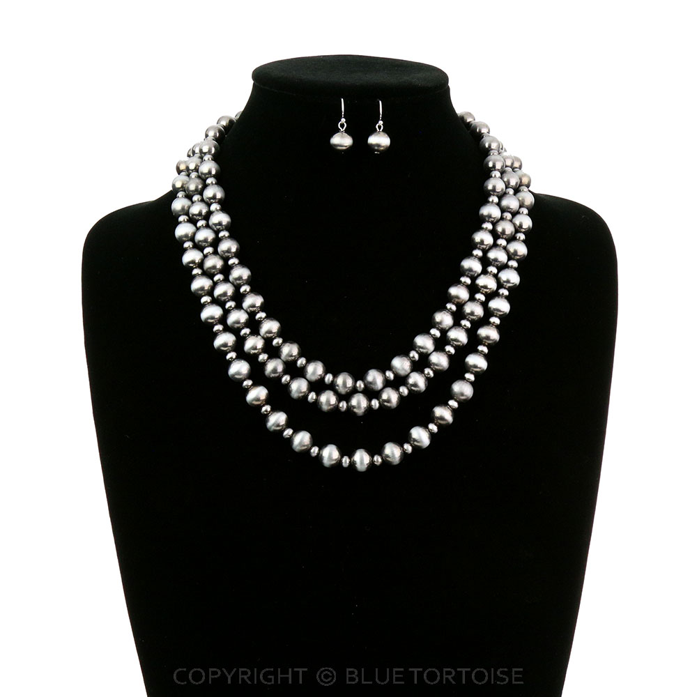 Navajo Style Pearl Layered Necklace Set - Image 2