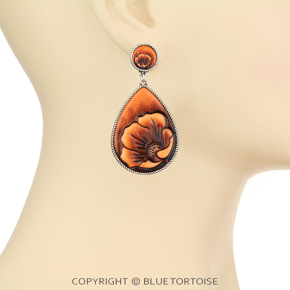 Casting with Flower Leather Stud Earrings 2.5" - Image 2