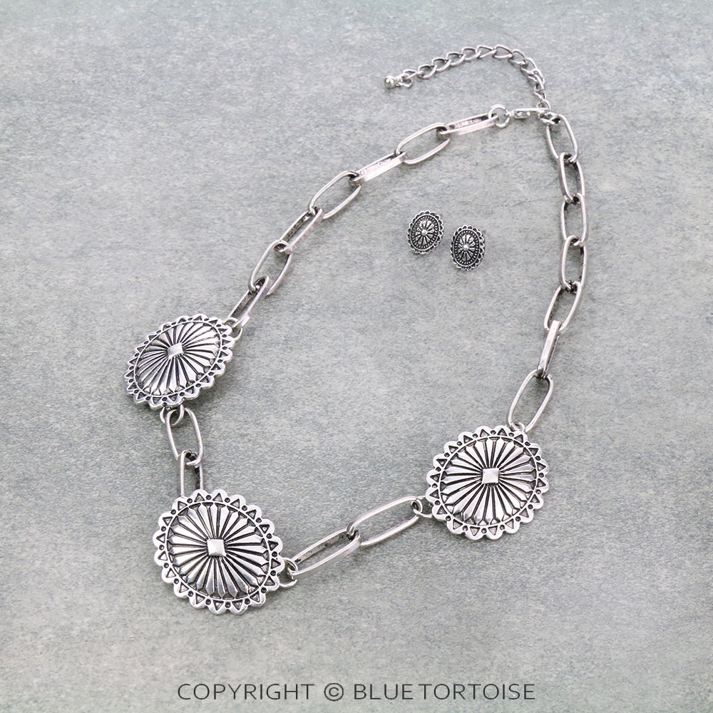 Western 3 Concho Necklace Set