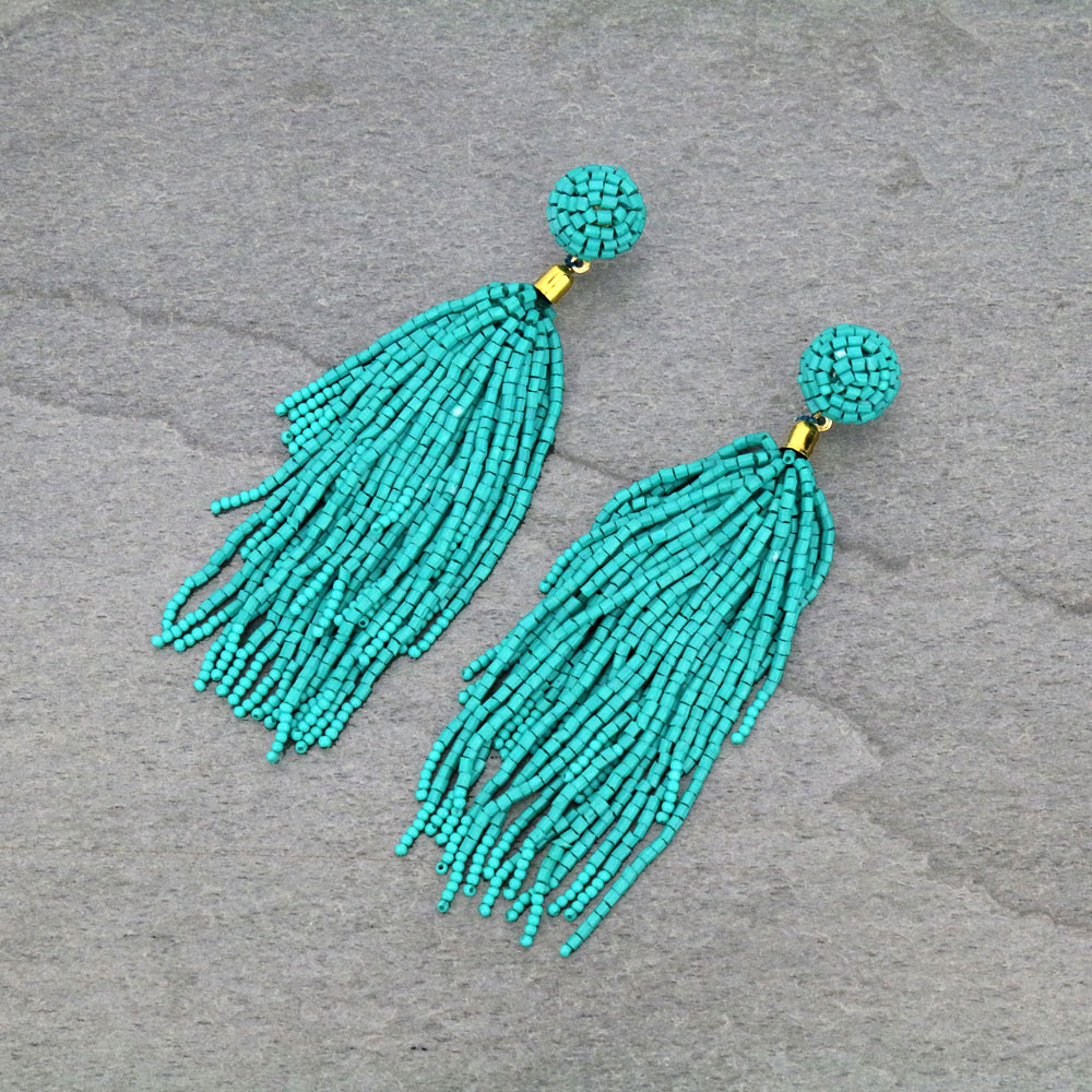 Seed Bead Tassel Stud Earrings