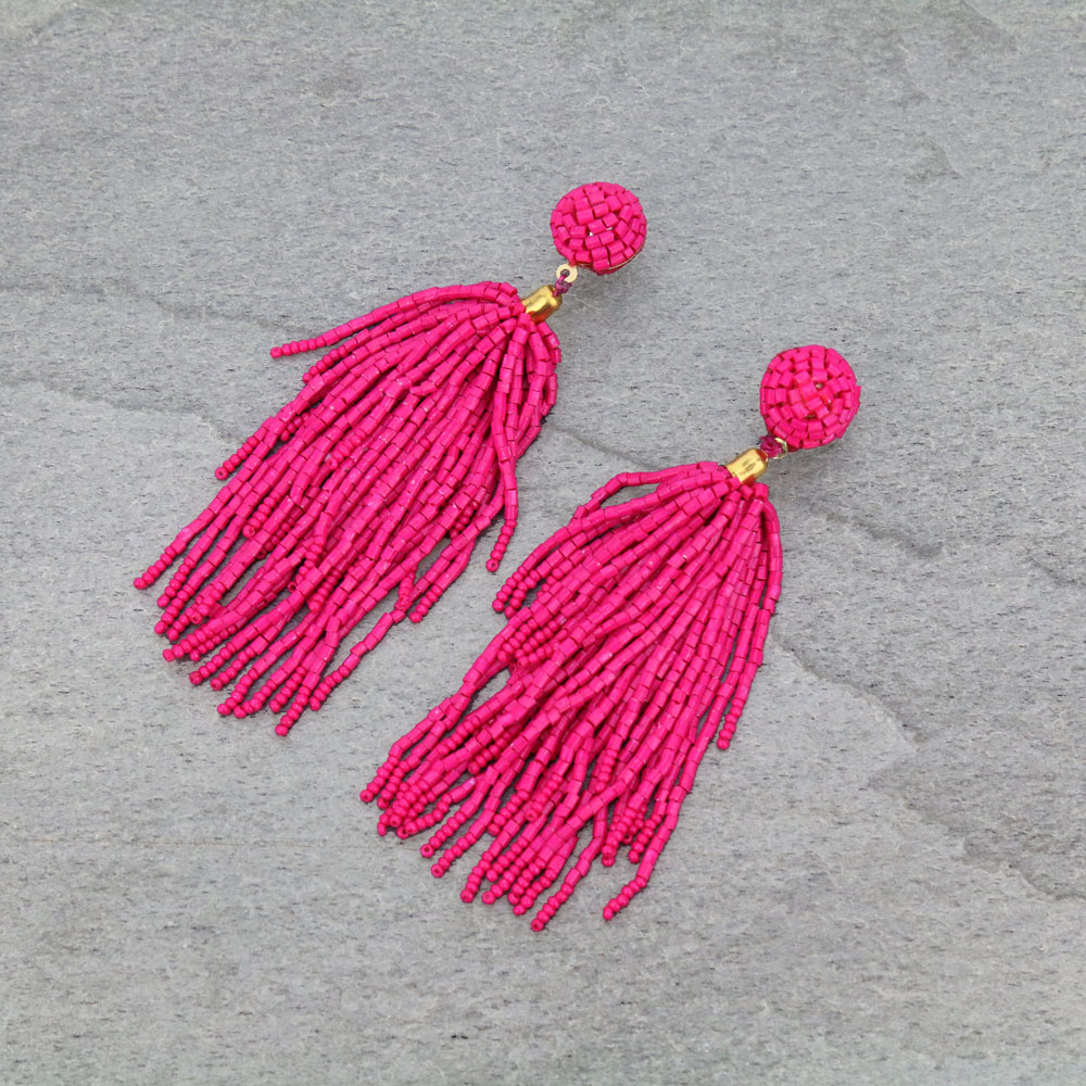 Seed Bead Tassel Stud Earrings