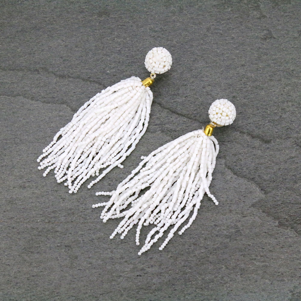 Seed Bead Tassel Stud Earrings