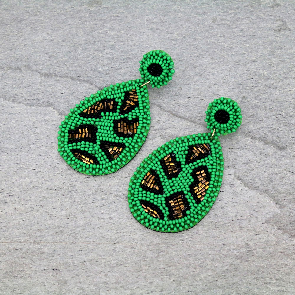 Leopard Bead Teardrop Stud Earrings