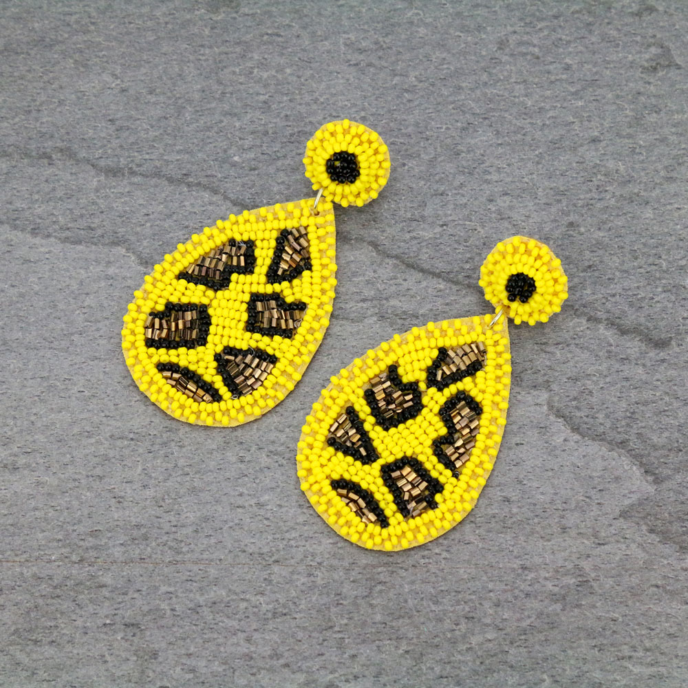 Leopard Bead Teardrop Stud Earrings