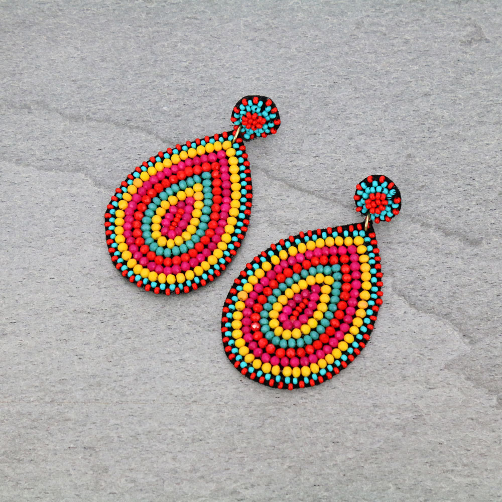 Glass Bead Teardrop Stud Earrings