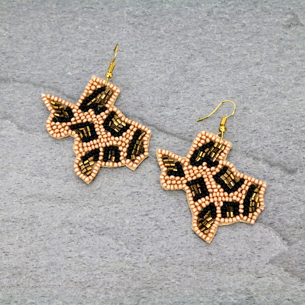 Texas Map Beaded Dangle Earrings
