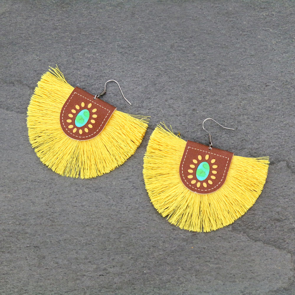 Western Style Leather with Tassel Dangle Earrings