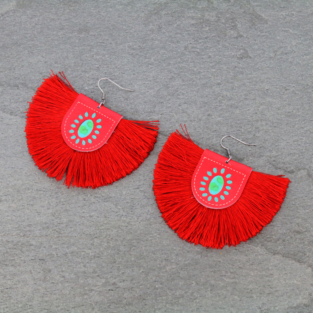 Western Style Leather with Tassel Dangle Earrings
