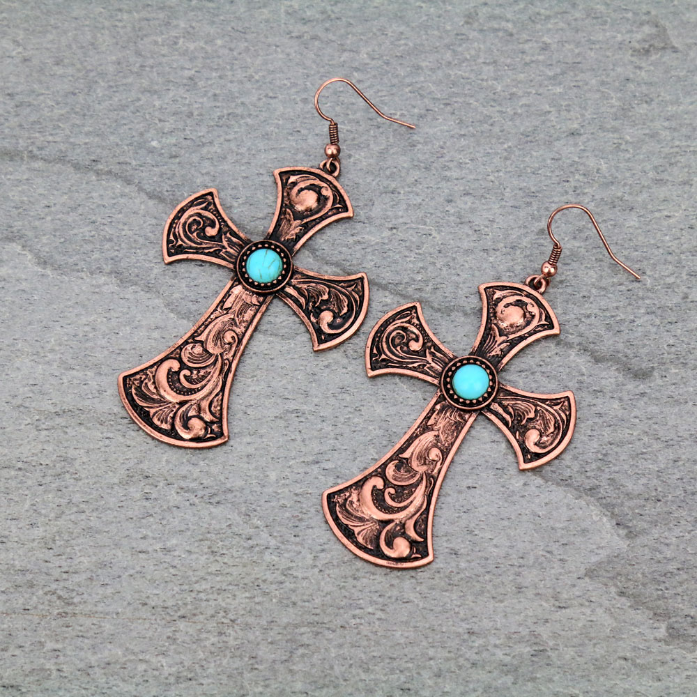 Patterned Cross Casting Dangle Earrings