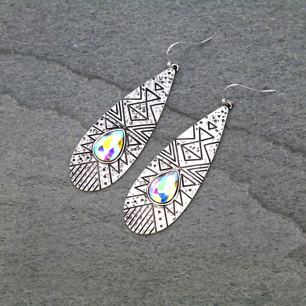 Teardrop with Stone Dangle Earrings