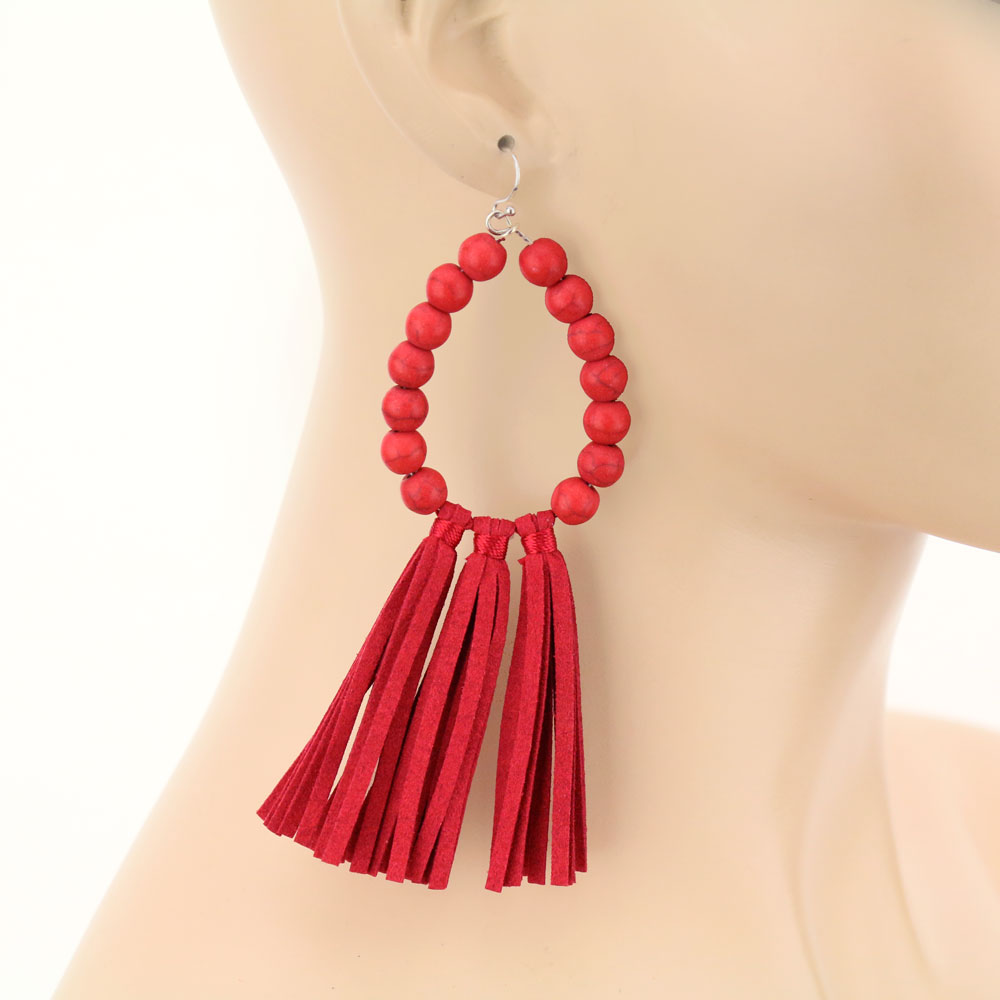 Navajo Style Pearl Tassel Dangle Earrings - Image 2