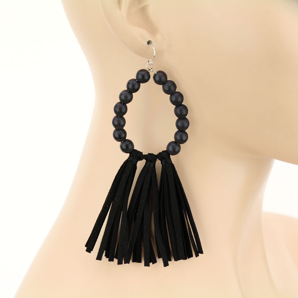 Navajo Style Pearl Tassel Dangle Earrings - Image 2