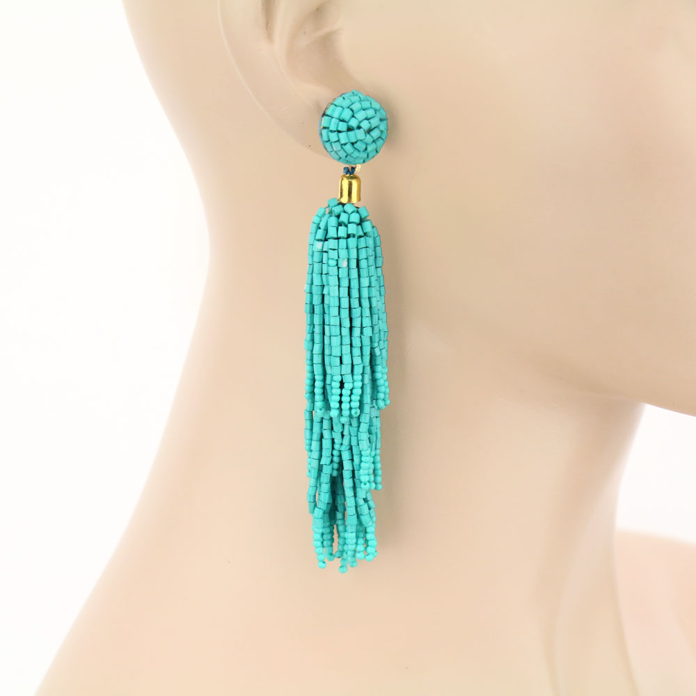 Seed Bead Tassel Stud Earrings - Image 2