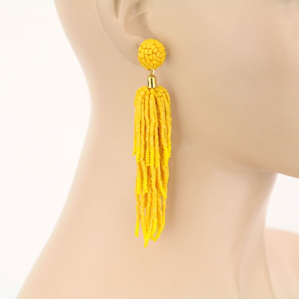 Seed Bead Tassel Stud Earrings - Image 2