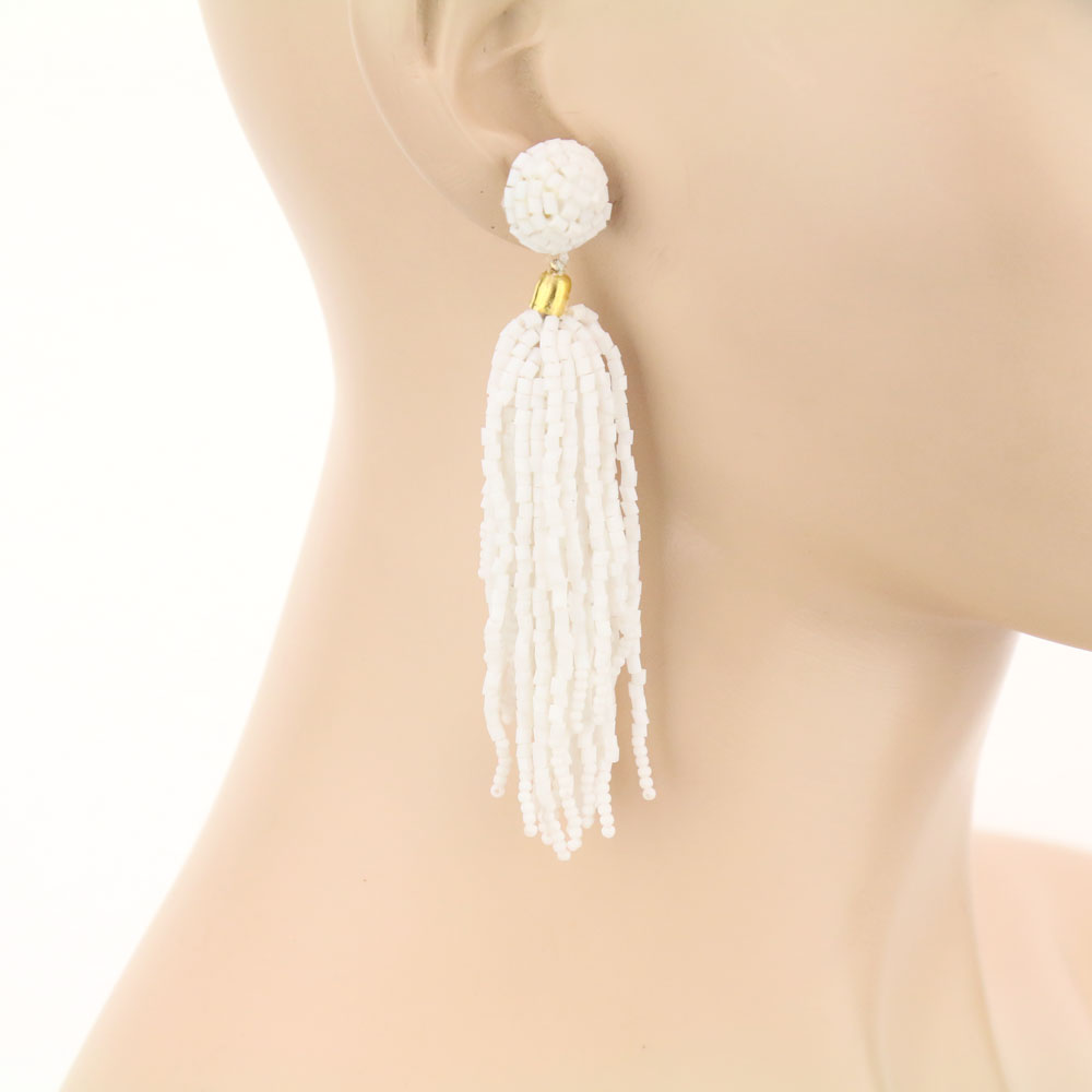 Seed Bead Tassel Stud Earrings - Image 2