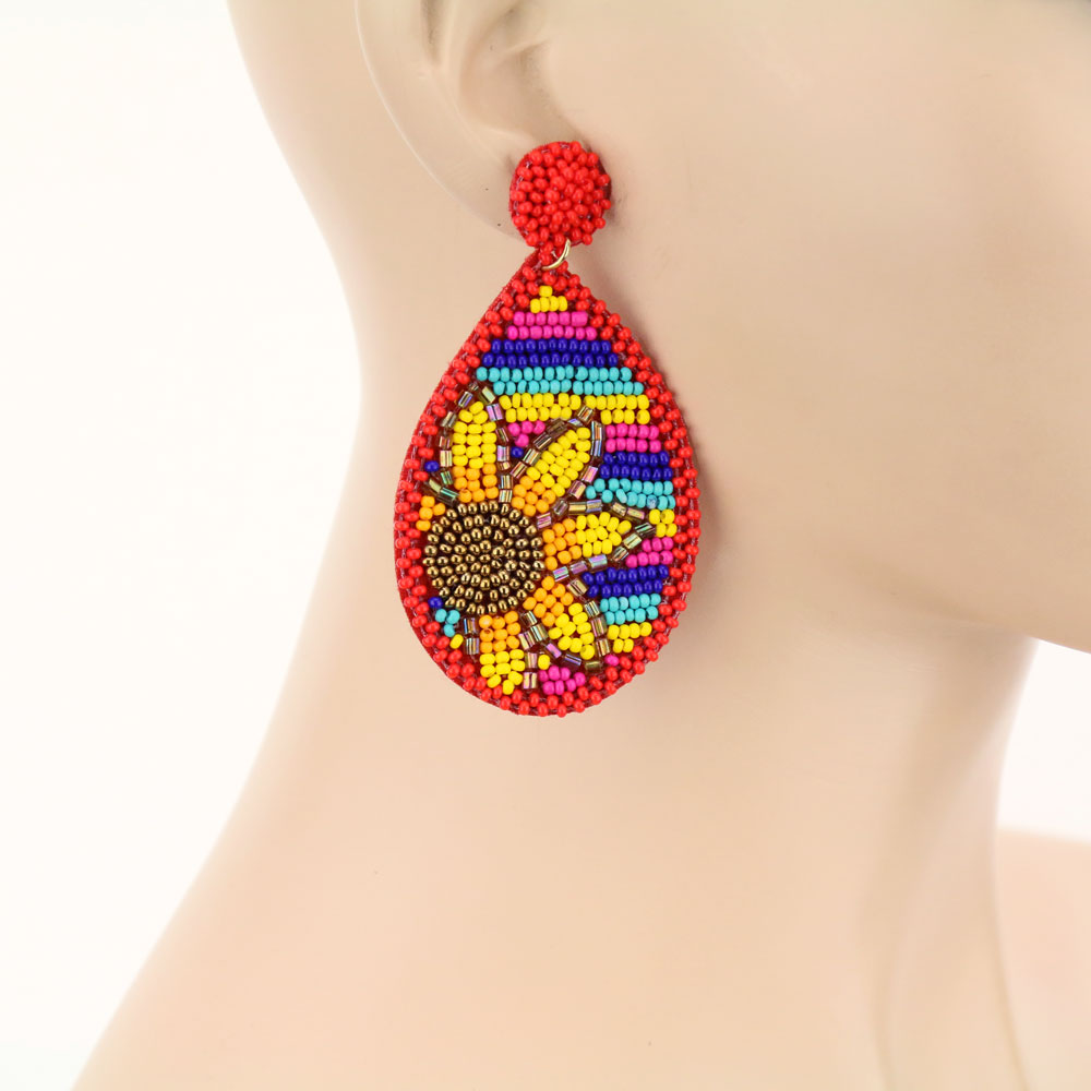 Sunflower Seed Bead Teardrop Stud Earrings - Image 2