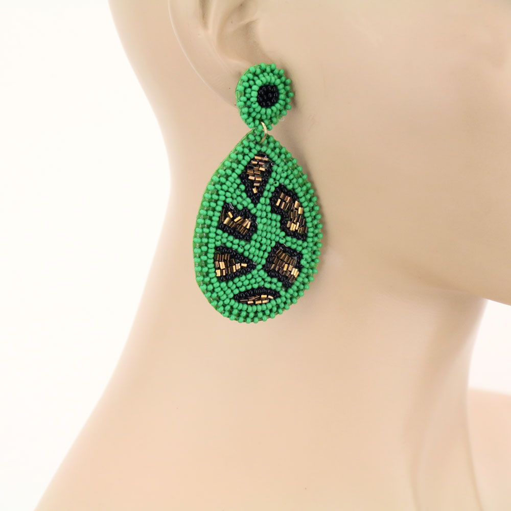 Leopard Bead Teardrop Stud Earrings - Image 2