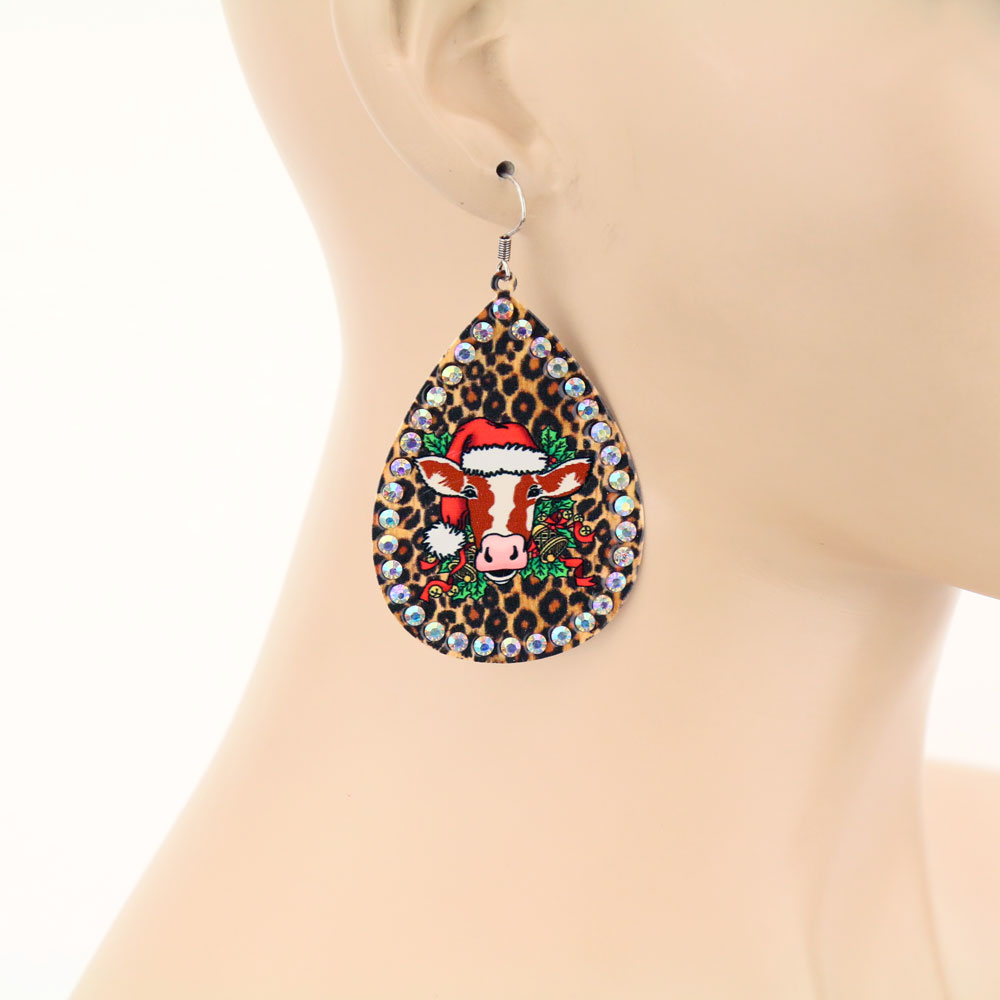 Cow Printed Christmas Teardrop Dangle Earrings - Image 2